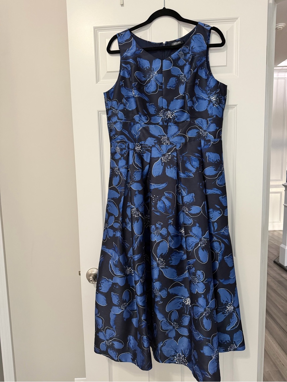 eShakti Navy Dress with Large Blue Floral Print